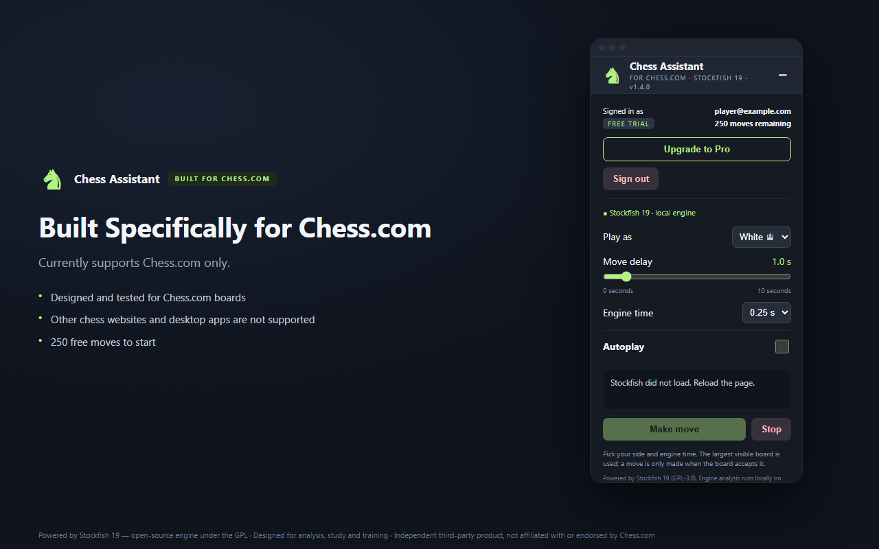 Store screenshot: built specifically for Chess.com, listing the supported site.