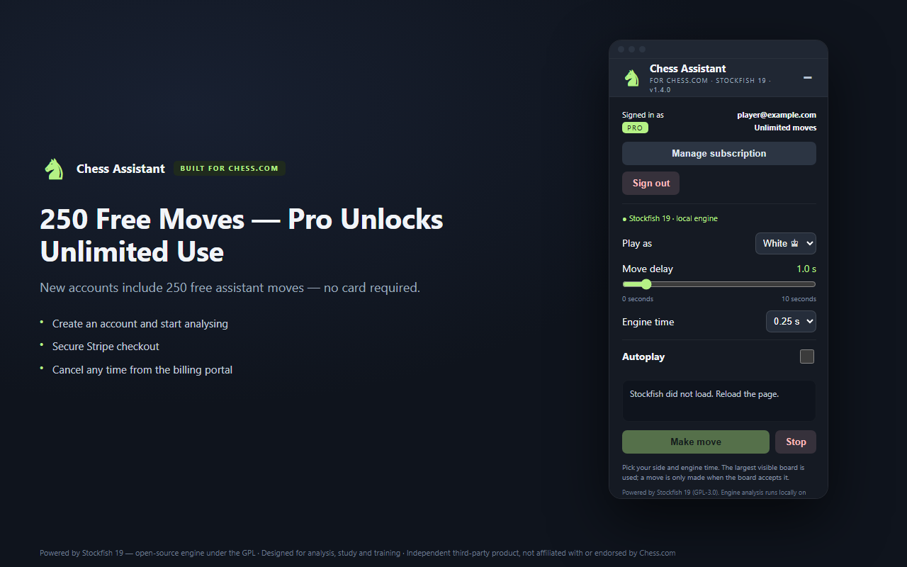 Store screenshot: 250 free moves, with Pro unlocking unlimited use.