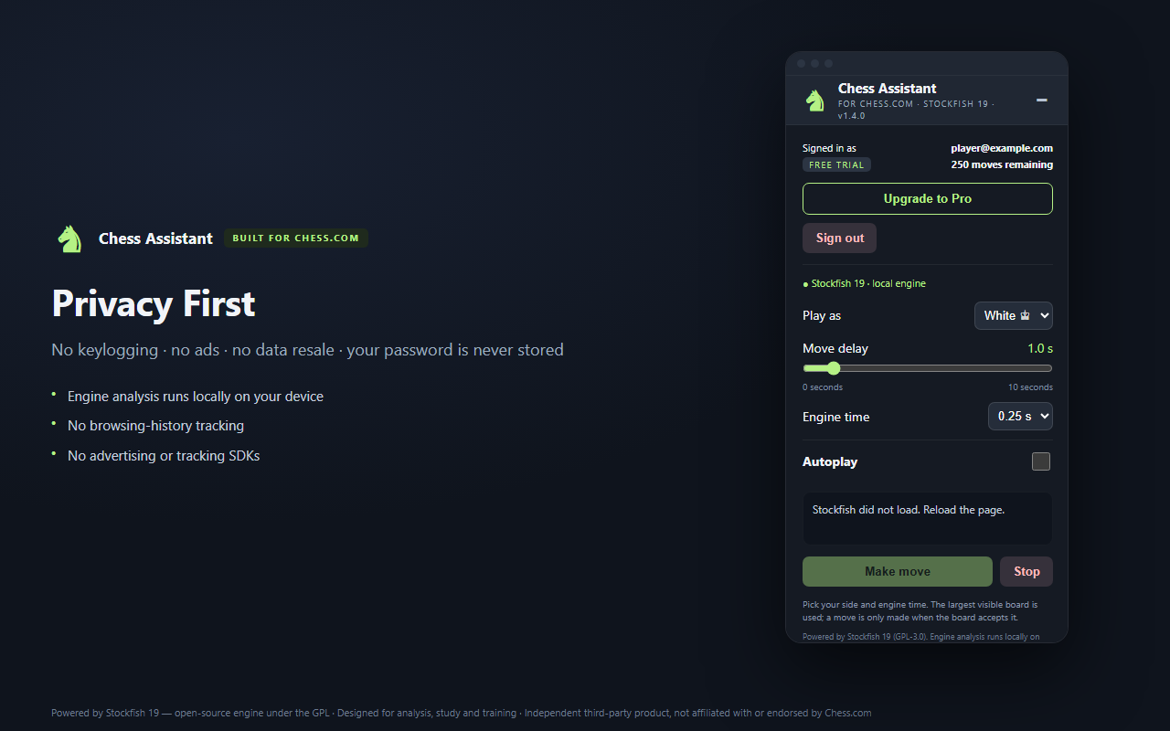 Store screenshot: privacy first, no keylogging, no ads and no data resale.